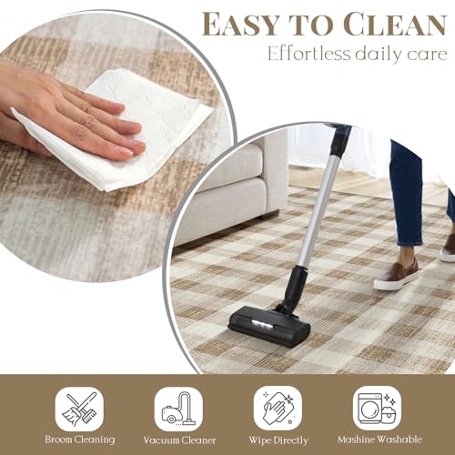 Image of Checkered Area Rug, 5x7, Brown