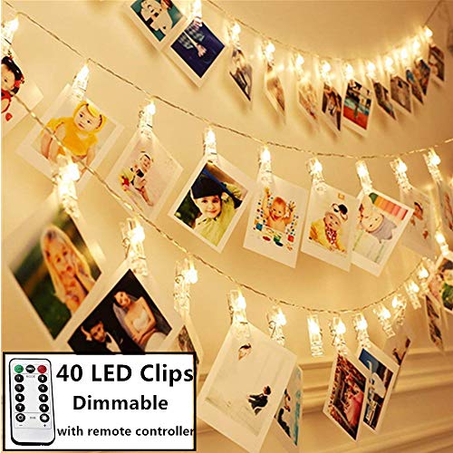 LiyuanQ 40 LED Photo Clip String Lights with Remote, 8 Modes Indoor Fairy String Lights for Hanging Photos Pictures Cards and Memos, Ideal Gift for Bedroom Decoration (USB Operated, Warm White)