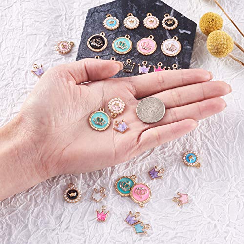 Cheriswelry 68pcs Alloy Enamel Flat Round Crown Pendants Resin Rhinestone King Crown Dangle Charms Golden Plated for DIY Jewellery Bracelet Making - Image 4