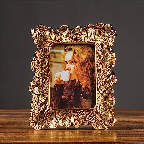 Image of Art Street Elegant Golden Iris Flower Resin Vintage Tabletop Rectangular Photo Frame 4x6 Inch,Decorative Frames Perfect for Home Decor,Unique Gift Idea,Durable,Birthday,Wedding,Return Gift,Royal Gold