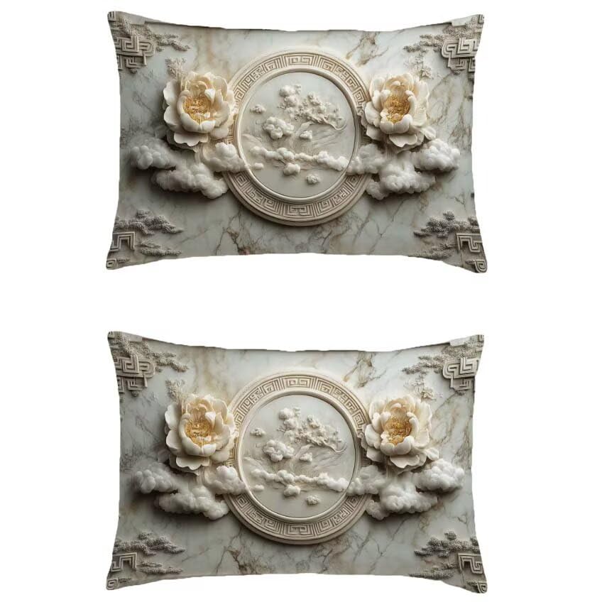Housse de coussin 60x90cm imperméable en lin rétro fleur | Lot de 2 taies d'oreiller rectangulaires