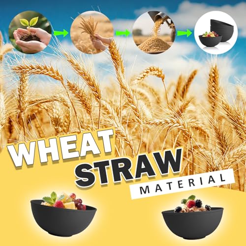 Image of Unbreakable Cereal Bowls 40 OZ, Wheat Straw Bowls Set of 6, Anti Scald Extra Thick Soup Bowls, Reusable Plastic Bowl for Kitchen, Outdoor, Camping, RV, Black