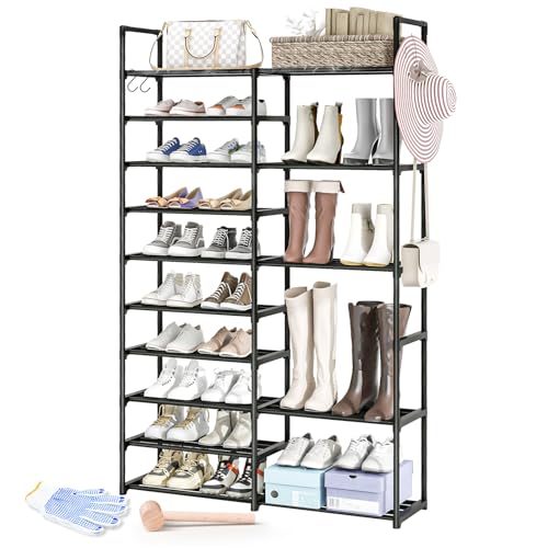 MOCINE 10 Tier Metal Shoe Rack,Shoe Shelf, 10 + 5 Tier Metal Shoes Rack for Entryway/Hallway/Closet/Bedroom,Shoe Rack Storage Organizer Shoe Rack Garage,Large Shoe Rack