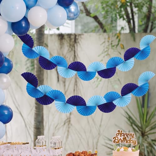 Image of 3 Pack Blue Paper Fans Garland 15.6ft Colorful Background Ceiling Hanging Decorations Paper Garland Decorations Set for Birthday Party Supplies 3D Blue Party Decoration