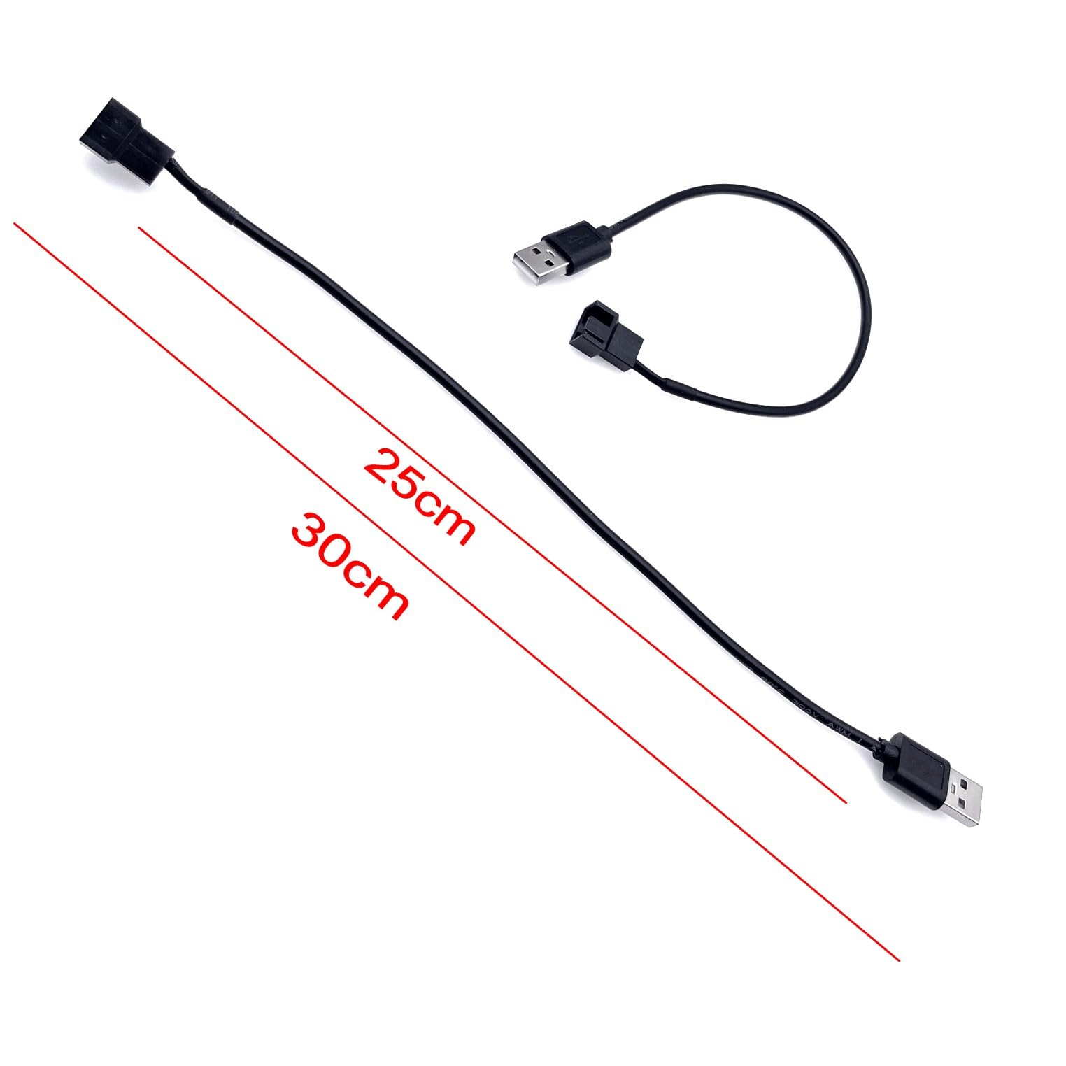 JZK USB-naar-3/4-pins PWM Ventilator Adapterkabel – 30 Cm – 2 Stuks – Stille 5V Voeding Voor PC Casefans
