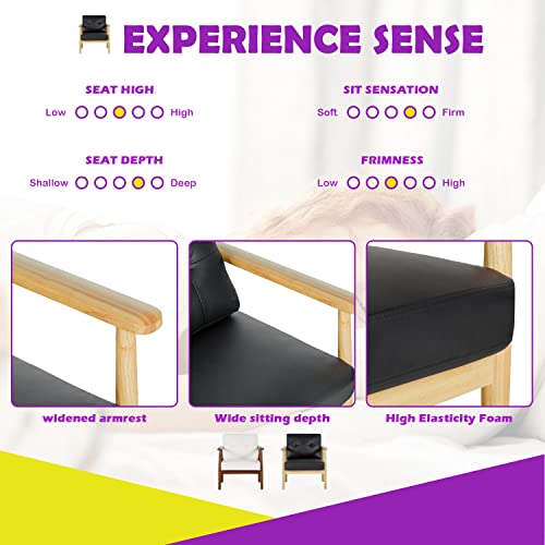 Tyboatle Mid-Century Modern Upholstered Armchairs Set Of 2, Retro Ivory Wooden Lounge Sofa Chairs, Pillow Back Lounge Accent Chair For Living Room, Office, Bedroom, Belcony, Studio (Black) #TOP4