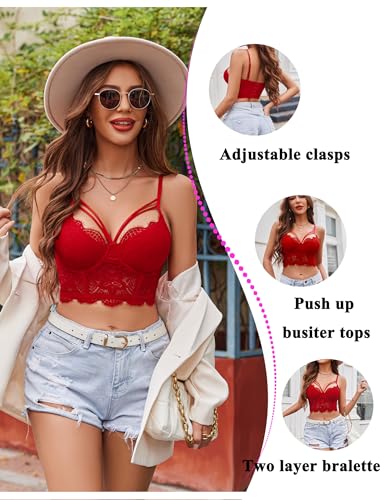 Image of Avidlove Lace Bralette for Women V Neck Camisoles Adjustable Strap Two Layer Crop Top Bustier Tops