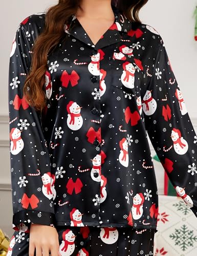 Image of SWOMOG Long Sleeve Pajamas Set Silk Satin Sleepwear Button Down Pjs Loungewear with Pocket