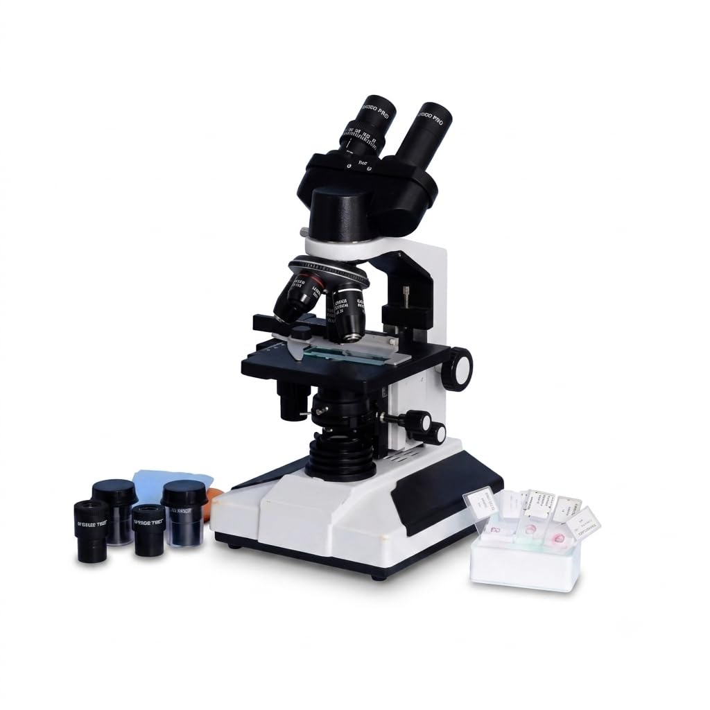 LABCARE Binocular Compound Microscope with Mechanical Stage - White | Dual Eye Piece Viewing System with 5X,10X,45X and 100X Magnification | Professional Grade Microscope for Labs-picture-33