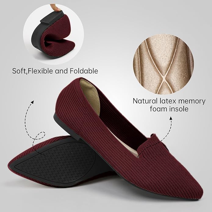 Image of TINGRISE Women's Flats Shoes Pointed Toe Knit Washable Ballet Comfortable Dressy Work Flat