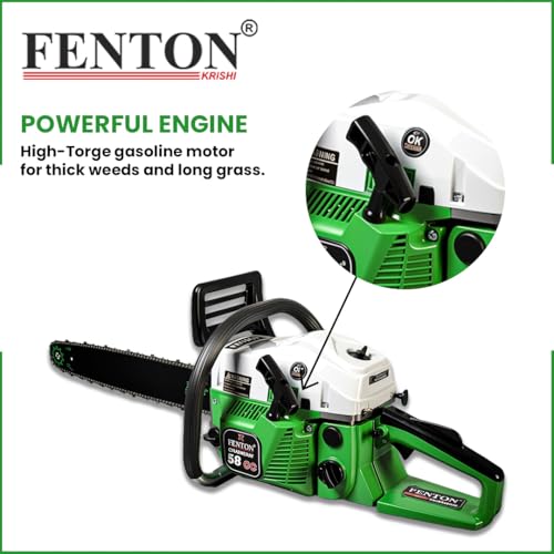 Image of 58CC Heavy-Duty Chainsaw (Green) | 2025 Upgraded Model | 2-Stroke Petrol Engine | Fuel-Efficient & Durable Wood Cutting Machine for Farming, Gardening & Forestry | Dual Silencer