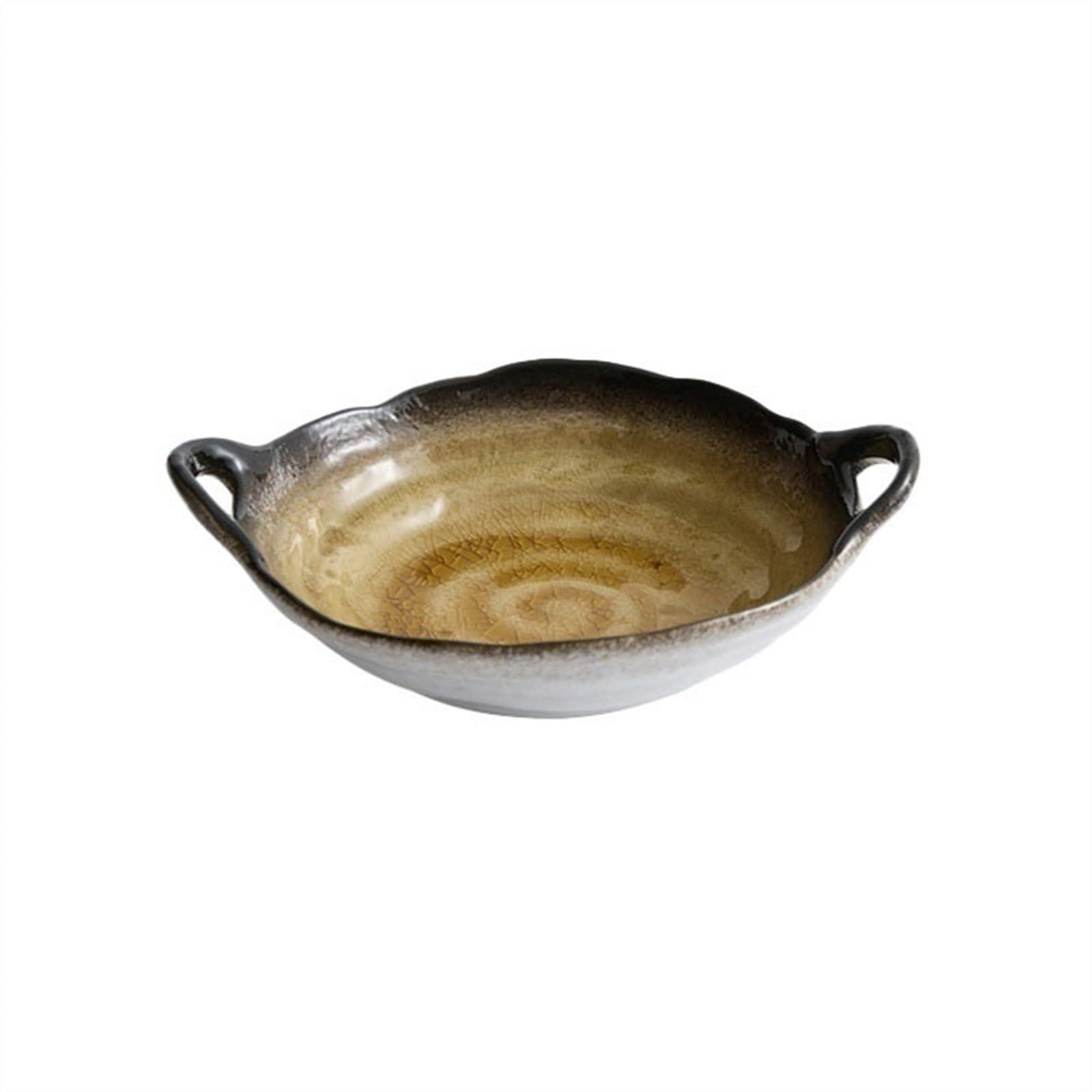 HPTHLY Plate Personalized Double Ear Vegetable Plate Household Ceramics Kiln Change Glaze Deepening Serving Tray Soup Plate Salad Plate Dessert Plate (Yellow)