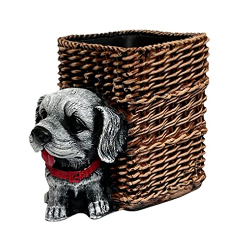 Image of AUGEN Pen Stand Decorative Hand Painted Puppy, Dog Design Stationery Holder | Gift Item | Table Top Decor (1032)