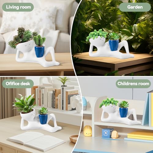 Sederikun Face Planters Head, Funny Succulent Garden Pots,Cute Planters for Indoor Plants, Double Flower Pot with Drainage for Plant Lovers Gift (Blue) by Sederikun - Used condition - Image 4