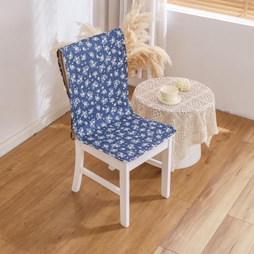 Image of HOMETHREADS Floral Cotton Chair Cover Set | Soft & Comfortable Seat Covers with Anti-Skid Non-Slip Backing + Waterproof Dining Table Cover (140x180 cm) Navy White, 4 Chair Covers + 1 Table Cover