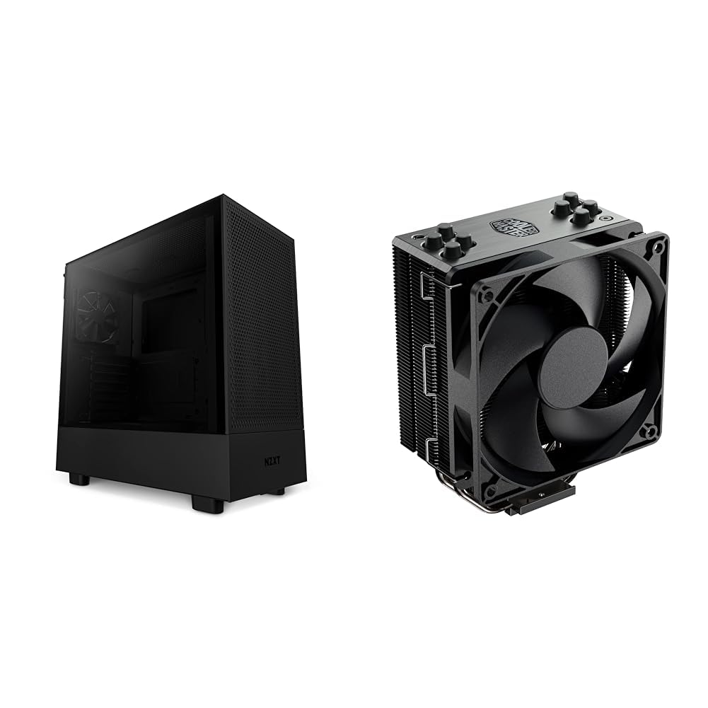 NZXTH5 Flow Compact ATX Mid-Tower PC Gaming Case– Black & Cooler Master Hyper 212 Black CPU Air Cooler, Silencio FP120 PWM Fan, Anodized Gun-Metal Brushed Nickel Fins, 4 Copper Heat Pipes