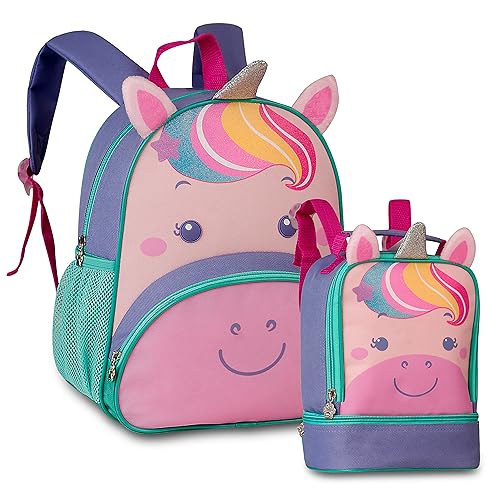 Kit Mochila Costas 13 e Lancheira Pets Unicórnio Roxa Clio Style