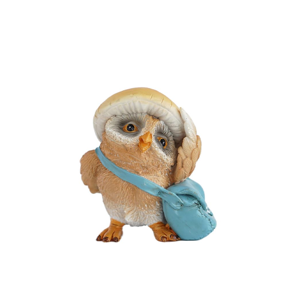 Gemmia Schoolbag Owl Miniature Fairy Garden Owl Figurines- Waiting Mum
