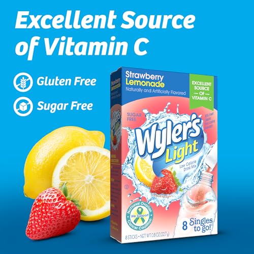 Image of Wyler's Light Singles To Go Water Drink Mix, Strawberry Lemonade, 96 Count