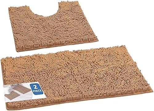 Bathroom Rugs Sets 2 Piece,Machine Washable Plush Bath Mat Contour and Rectangle, Bath Rugs for Bathroom Non Slip, Toilet Rugs U Shaped,Bath Mats for Bathroom Sets (20" x 31.5"/20" x 23.5",Pale brown)