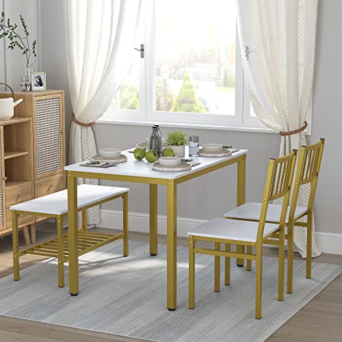 Image of Teraves Dining Table Set for 4, Kitchen Table and 2 Chairs with Bench