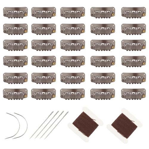 30pcs Hair Extension Clips U-Shape Stainless Steel Wig Clip, Dark Brown