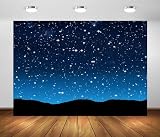 BELECO 2.1x1.5m Tessuto Cielo Stellato Sfondo Notte Blu Stelle sopra Colline Silhouette Compleanno Decorazione Nascita Gesù Natale Servizio Foto Studio