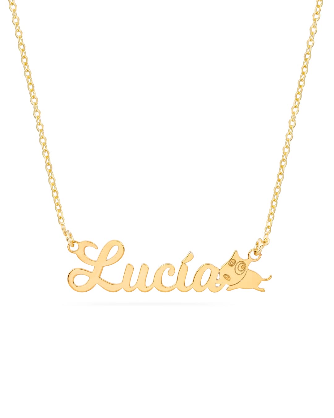Colgante Personalizado con Nombre - Plata de Ley 925/1000 para Mujer – Collar Artesanal con Cadena Ajustable - Hecho en España (Modelo Dog Oro, Plata de Ley)