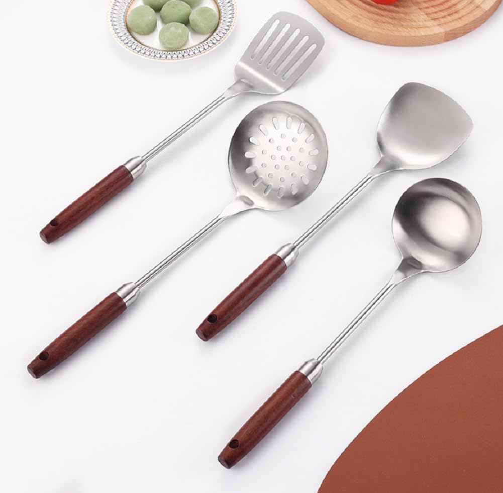 Set di utensili da cucina – 6 cucchiai e spatole in acciaio inox resistenti al calore con fori per appenderli, antiaderenti e lavabili in lavastoviglie