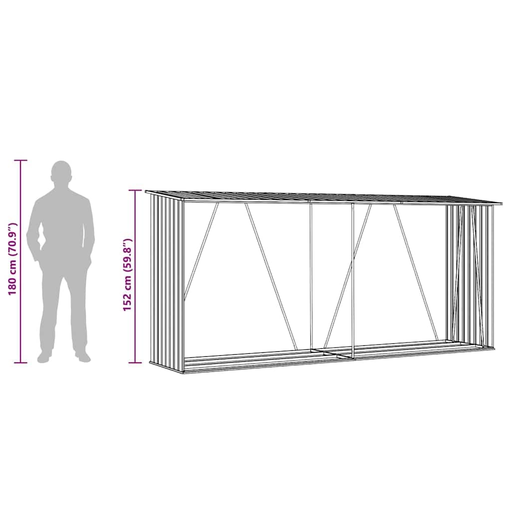 Brennholzlager aus verzinktem Stahl 330x84x152 cm braun Holzlager Kaminholzregal robust wetterfest kompakt für Garten Wohnzimmer Kamin Ofen