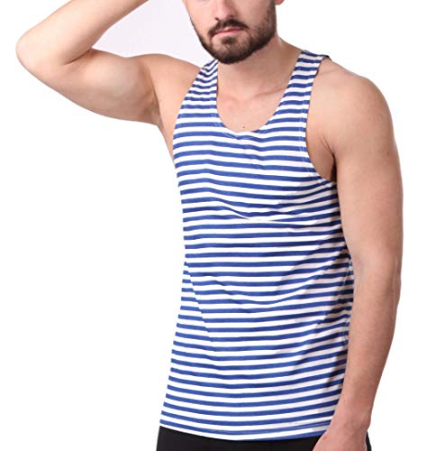 Military Army T-Shirt Tank TOP Vest Blue White sailor's striped vest
