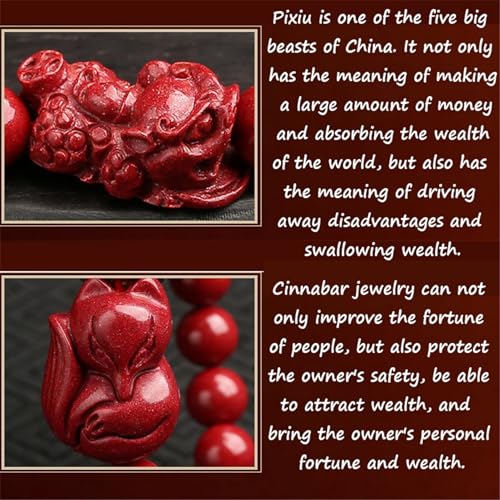 Bracelet perles rouges cinabre et renard porte-bonheur en pierre