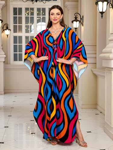 Image of KEYLORTING Plus Size Kaftan Dress Women, African Moo Moo Print Caftan, Batwing Dress, Beach Cover Up for Party and Loungewear