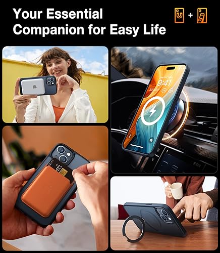 Image of TORRAS Ostand for iPhone 15 /14 / 13 Case Magnetic Stand, Frosted Black 6.1 inch | [Fit for MagSafe][Flexible Stable Stand] 4X Military-Grade Shockproof, Slim Protective Phone Cover, Translucent Black