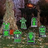 Halloween Graveyard Tombstones Decorations, 6 Pack 16.5'x10' Light Up Plastic Tombstone, Spooky Outdoor Halloween Gravestone, Waterproof Cemetery Grave Decor with 12 Stakes for Yard Lawn Party