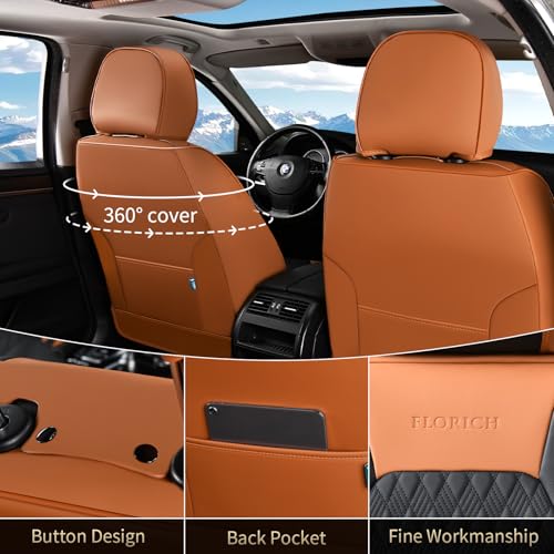 Image of FLORICH Seat Covers, Car Seat Covers Front Seats, Luxury Nappa Leather Seat Covers, Breathable and Waterproof Car Seat Protector 2 Seat, Automotive Seat Covers Universal for Most Cars-Brown&Black