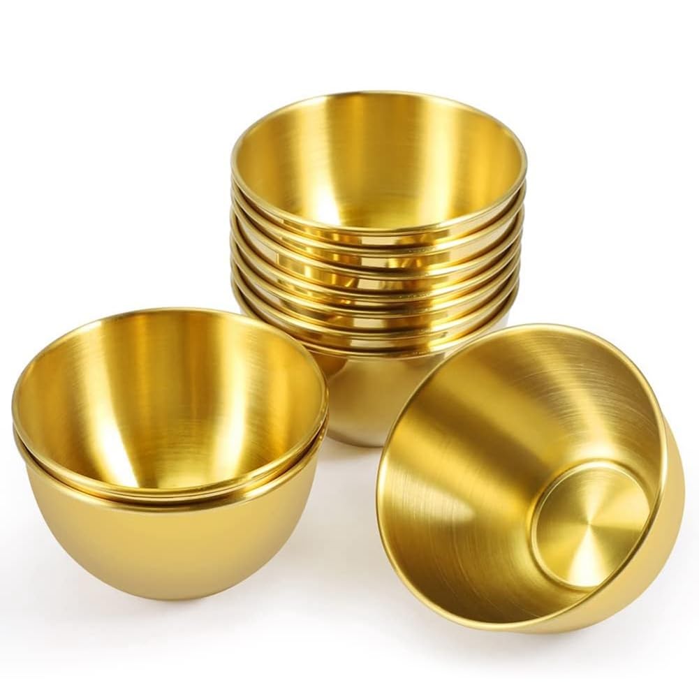 qimoi 10 Pack 3.3Inch Stainless Steel Sauce Dishes Individual Saucers Bowl Round Seasoning Dishes Sushi Dipping Bowl