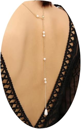 Collar de fondo de perlas para mujer, cadena trasera de perlas, collar de lariat, collar de boda para novia, regalo de joyería para mujer., Cobre,