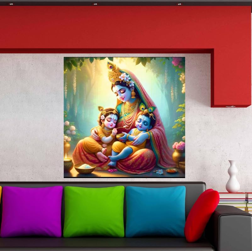 Image of British Terminal Cute little Bal Gopal Baby God Krishna| Kanha Ji | Laddu Lord Makhan Chor Painting Religious Poster for Pregnant Women for wall (matt thin vinyl,sticker,multicolor,unframed)| bj86