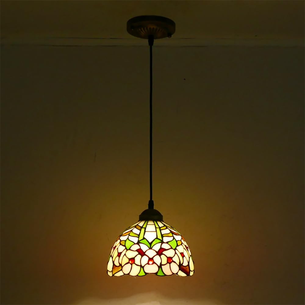 SXWNBIFH American Pastoral Pendant Lamp European Vintage Living Room Restaurant Bedroom Hotel Cafe Corridor Color Glass Chandelier (C D20CM)