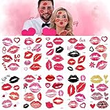 Lip Tattoos Kiss Temporary Tattoo Stickers 84 Pcs Heart Love Romantic Couple Sweet Fake Body Face Gift Anniversary Birthday Wedding Party Favors