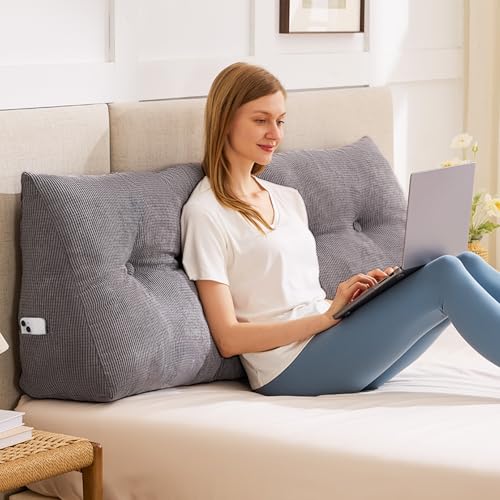 Wedge Pillow Headboard Queen, Triangular Headboard Pillow, Wedge Headboard Pillow for Bed Sofa, Daybed Pillows for Sitting up, Reading or Working with Removable Cover, Dark Grey