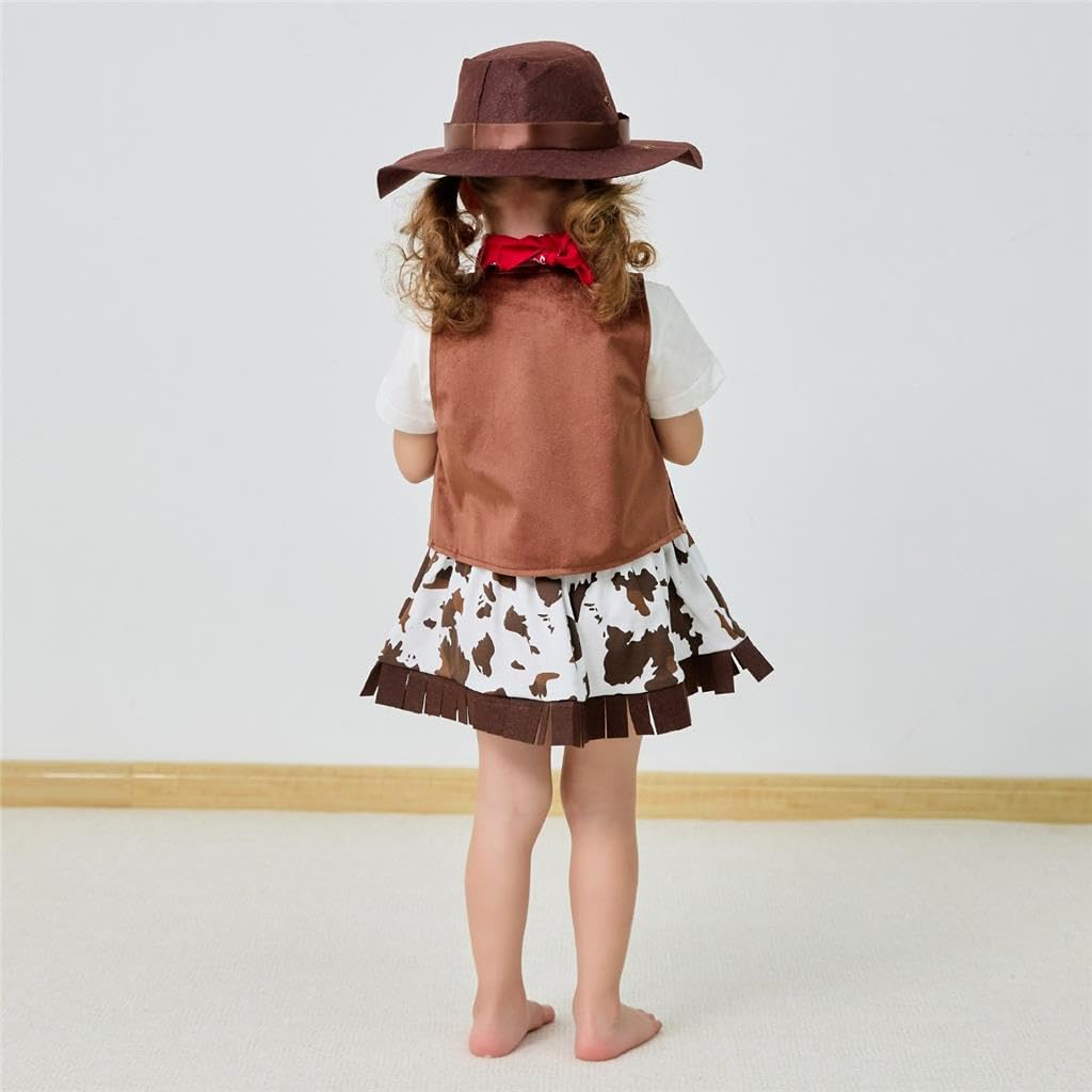 Lito Angels Deguisement Costume de Cowgirl avec Bandana, Gilet et Chapeau pour Enfants Filles, Brun
