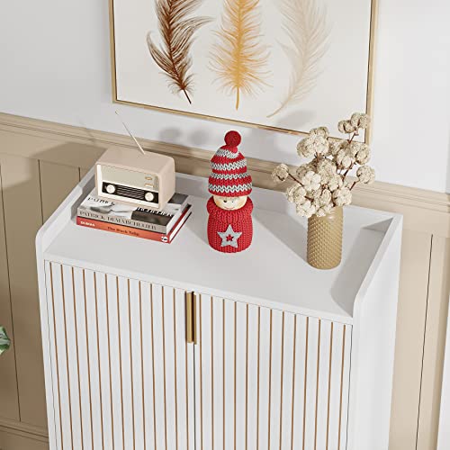 Tribesigns Shoe Cabinet with Doors, 5 Tiers Shoe Storage Cabinet for Entryway, 25 Pairs Wooden Shoe Cabinets, Modern Shoe Organizer Storage for Living Room, Bedroom, Hallway, Closet, White