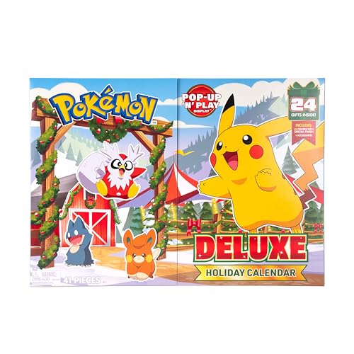 Pokémon Deluxe X-mas Advent Kalender 2025 PKW4117 - Multicolor - Inklusive 24 Christmas Themed Kampffiguren + 4 Zubehörteile - Official Pokemon Playset for children 4+