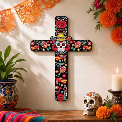 Image of Day of The Dead Decorations - 2PCS Dia de los Muertos Cross Wall Decor
