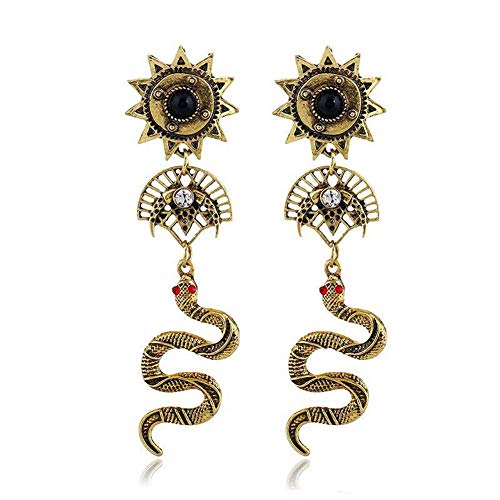 Retro Personality Snake Dangle Earrings Holoow Hot Wheels Rhinestone Alloy Drop Earrings Bohemian Fashion Religious Totem Ear Jewelry (black)