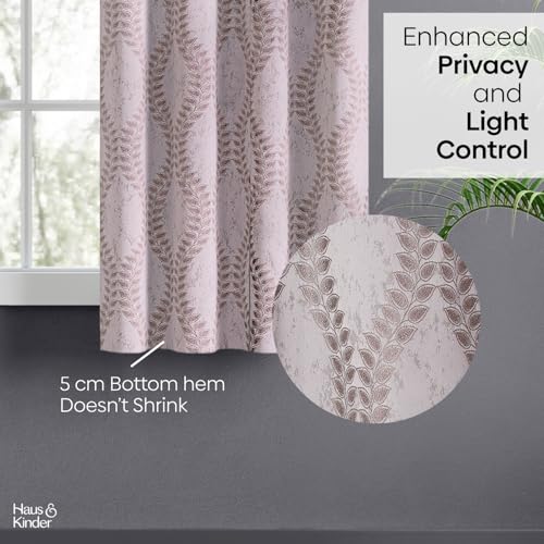 Image of haus & kinder Jacquard Window Curtain 5 Feet Long Pack of 1 Window Curtain, 5 Feet Curtain for Window (Sandvine Embossed, Sand Floral Nature Design 130x152 CM)