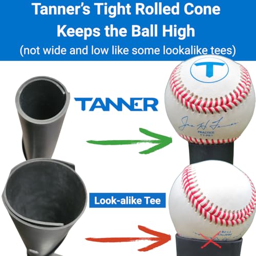 Tanner Tee The Original Batting Tee – Adjustable Pro Hitting Tee for Baseball & Softball, Steel Shaft, Composite Base, Hand-Rolled Rubber Top, 26"-43" Height