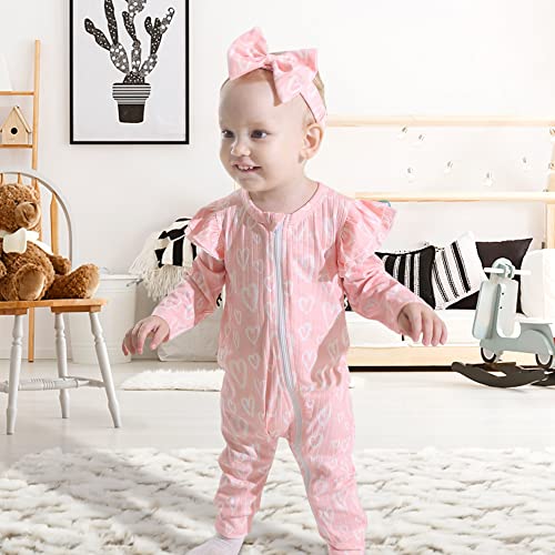 Wedvan Newborn Baby Girl Romper Clothes Long Sleeve Infant One Piece Jumpsuit Outfits, Zipper Closure, 0-18 Months 3-6M Pink #TOP1